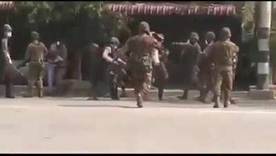 In Myanmar today, the military severely beat civilian protesters