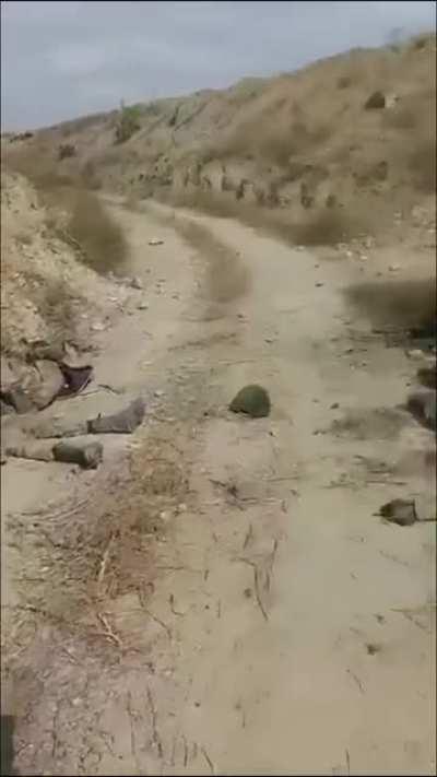 Arcax soldier shows the aftermath of an Azeri offensive near a road. Unknown location.