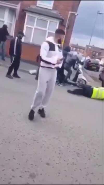 Moped rider gets beaten and has bike stolen by a gang of youths