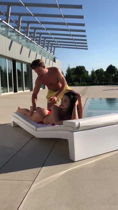 Aletta Ocean Letting Poolboy Massage Her On Set