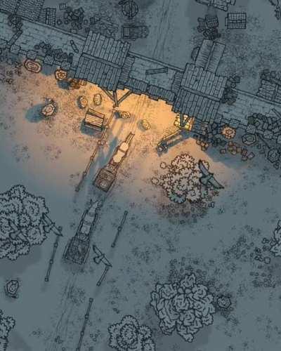 A merchant and a gate at night.