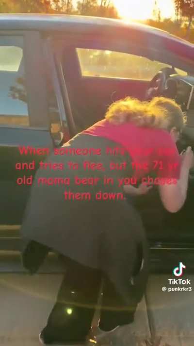 Girl does a hit and run on ladies car, has meltdown when confronted.