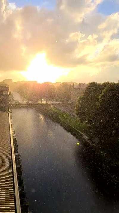 Rain rolling in at sun set.