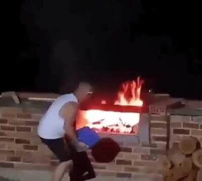 Ah yes, ignite the fire with a gallon of gas so it explodes