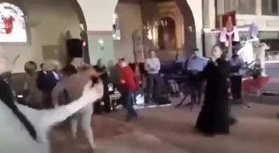 Don't stop, the church service is going on!