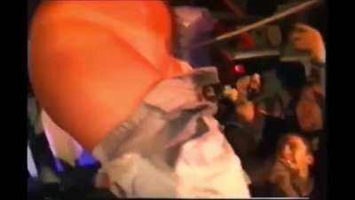 Letting the crowd enjoy her naked curvy body