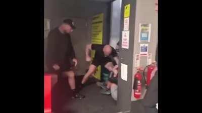 Guy in the white T-shirt gets jumped by the tall guy in a suit and a few others whilst on a night out. Followed revenge beatings.