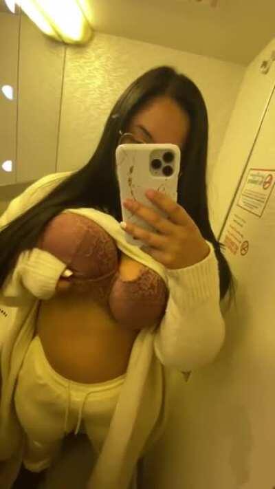 Occupying the toilet to show off my tits