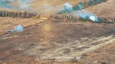 UA POV: KRAKEN Regiment repelling Russian attacks in the Kupyansk direction. Includes footage of a Russian BMP crushing it's dismounts. Fall 2023.