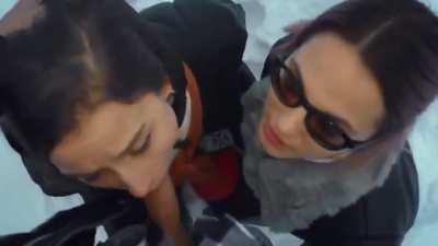 It's never to cold for the girls to share a cum shot! Happy winter!