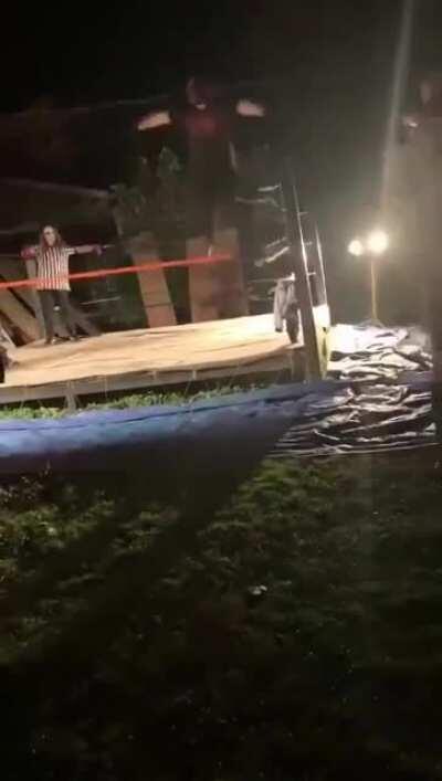 WCGW jumping down from the top rope