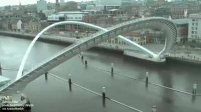 The Gateshead Millennium Bridge aka the Winking Eye Bridge. A tilt bridge in Gateshead, United Kingdom