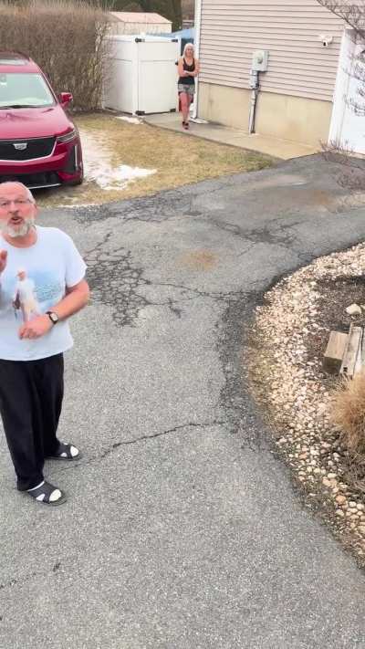 Karen gets mad at delivery driver because the fridge he bought is too big to get into his home