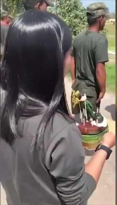 Soldier breaks down after his girlfriend makes a surprise visit on his birthday.