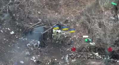 RU POV: Complete UAV footage: Assault Unit clearing UAF dugout are fired upon from inside, smoke grenades are deployed to flush enemy troops out, as they do they are eliminated by Stormtrooper call sign 