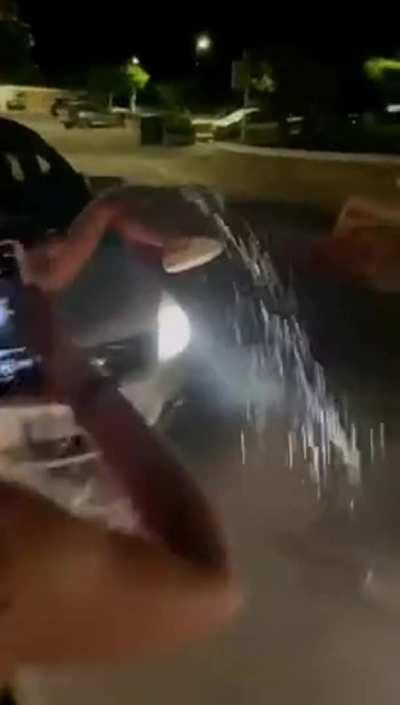 Publicly Power Pissing from a Moving Car's Hood