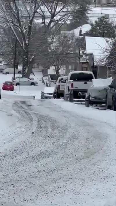 Cop car not using emergency brake on icy hill