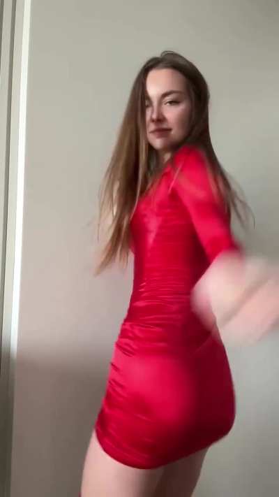 Dancing and Shaking her Hips in a Tight, Shiny Short Red Dress (Christin Blaack IG Clip, Slowed and Looped)