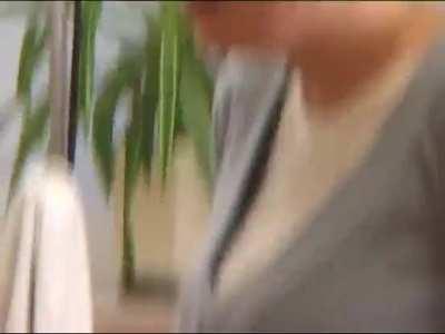 Horny guy on a porn set decides to try and fuck the make up lady