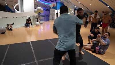 Islam Makhachev working on his striking with Coach Javier Mendez. He fights Drew Dober on March 6th at #UFC259 in Las Vegas.