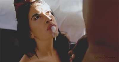 Omg how thick is that glob of man milk… that sticky load probably gets stuck in her throat and she has to spit instead of swallow