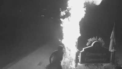 Man sets fire to community's pride flag.