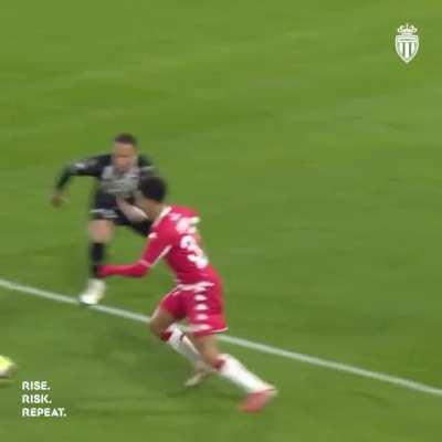 Monaco's Sofiane Diop double backheel nutmeg on Angers' Enzo Ebosse