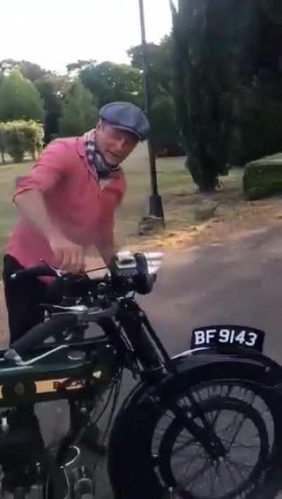 Lighting the cardibe lamps on a BSA motorcycle from the 1920s