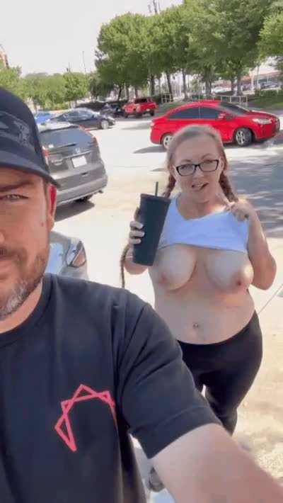 I wasn't very sneaky at Starbucks, two cars and a whole busy parking lot got a sneak peek of my double Ds