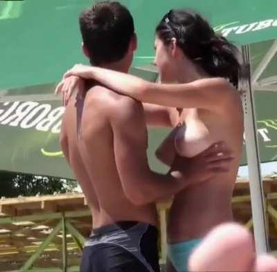 Playing on a public beach