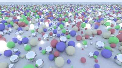 Real-time 'Ray tracing in one weekend' - 12ms/frame, 1920x1080, 100k spheres