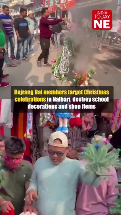 Members of a Hindu extremists group vandalizing, harrassing and targeting Christmas celebrations in various parts of India