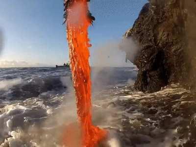 Lava falling into the ocean