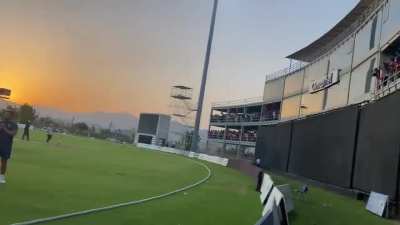 Samoa Cricket Team acknowledging Nepali fans at the Oman Cricket Academy after playing their final match of the Asia-EAP QF against Nepal. Probably the biggest crowd they've ever played infront of.