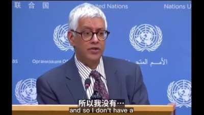 United Nations spokesperson is unaware of US soldiers in Syria, unable to say if it violates international law, and struggles to explain the difference between US troops in Syria and Russian troops in Ukraine.