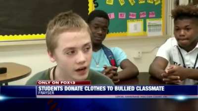 They noticed their classmate was getting made fun of for wearing the same clothes at school. They gave him bags of new shirts, pants and shoes.