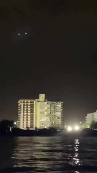 POV from sea of Champlain Towers South Demolition 7/4/2021