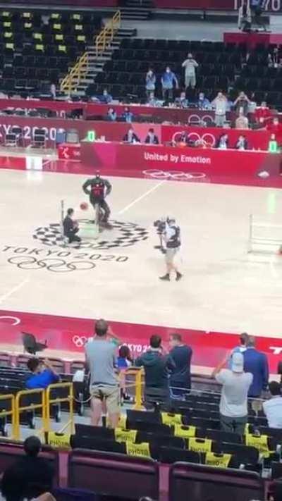 Japanese robot during halftime at the Tokyo Olympics