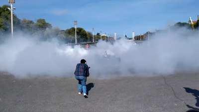Here's a formula E car doing a donut