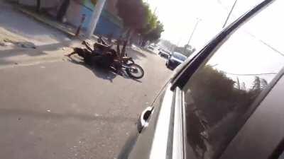 Idiots fighting motorcycles