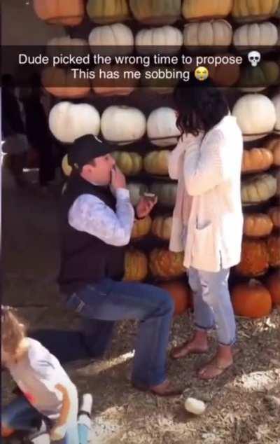 Accidentally tripping kid while proposing