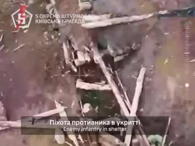 Ukrainian fiber optic drone flew inside pipeline + destroyed Russian infantry shelter. 5th Assault Brigade, Chasiv Yar direction. March 2025