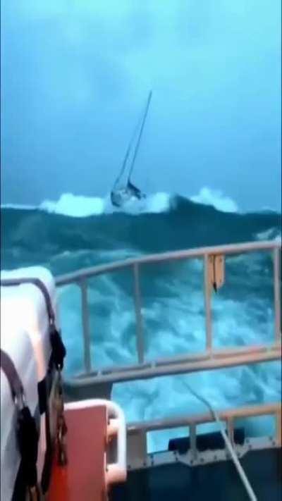 Being towed in a storm