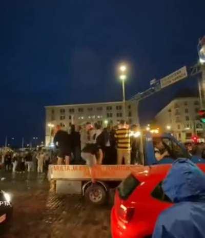 A lot of people in a small truck is not the best idea