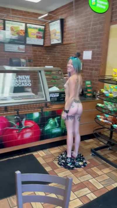 He dared me to get naked before the cashier came back!! Definitely did NOT see the security camera!! 🙈🙈 [gif]