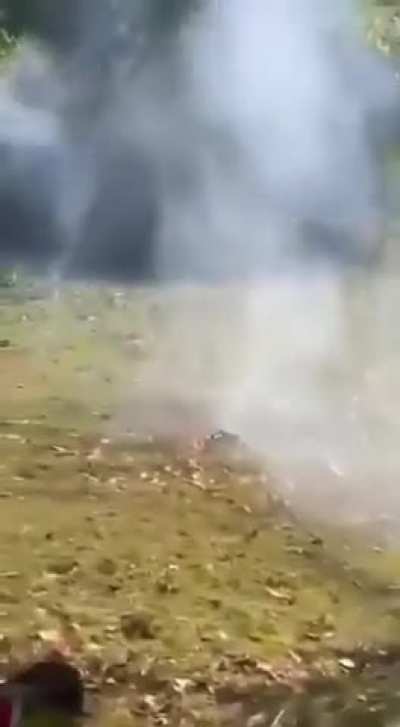 Drone Fail: PDF (anti-Junta fighters) accidentally trigger Drone munition on themselves while trying to launch it at a Myanmar military position in Myanmar. 2025.