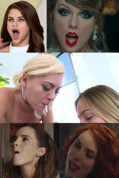 Which two celebs are fully swallowing your cock and balls together? (Selena Gomez, Taylor Swift, Emma Watson, Scarlett Johanson)
