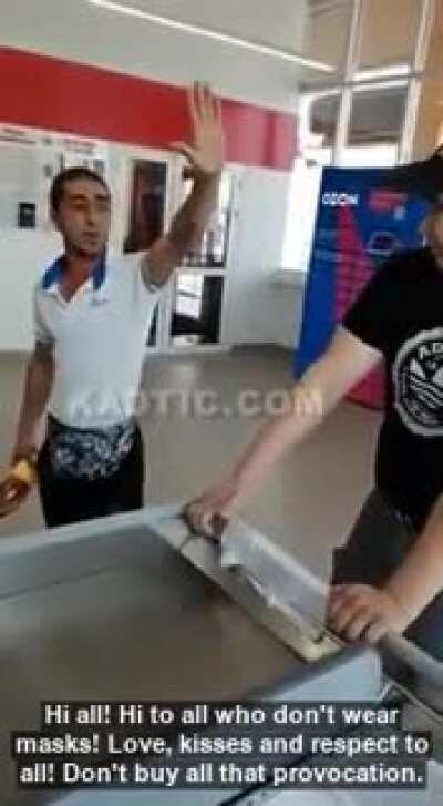 Tough guy gets knocked out by a security guard