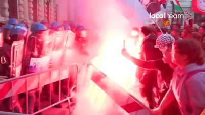 Scenes outside of Milan's city hall after the city administration rejected a proposal to stop being a sister city of Tel Aviv