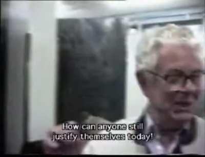 An Austrian veteran attempting to promote the ‘clean Wehrmacht myth’ at a German war crimes exhibition is confronted by a fellow veteran.